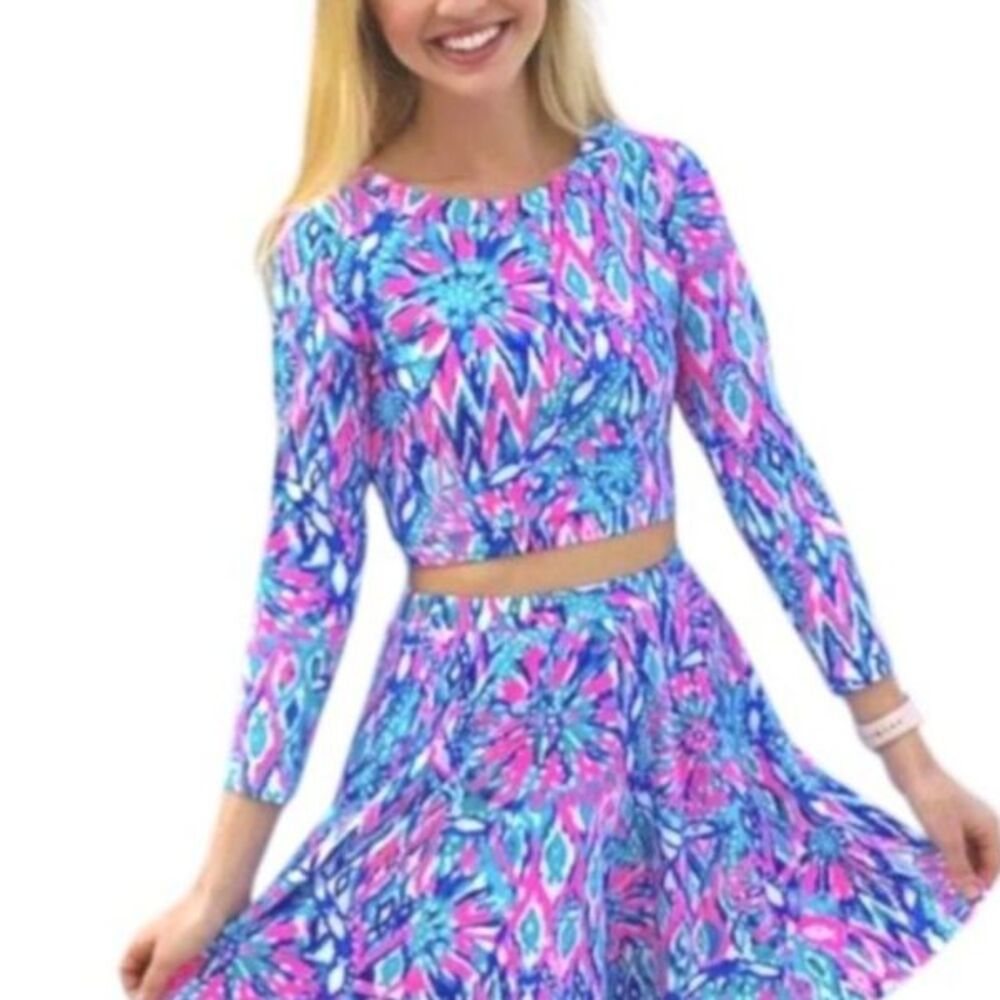 Lilly Pulitzer Cropped Sweatshirt S Tiki Pink "Shake It Up" Lightweight Pullover